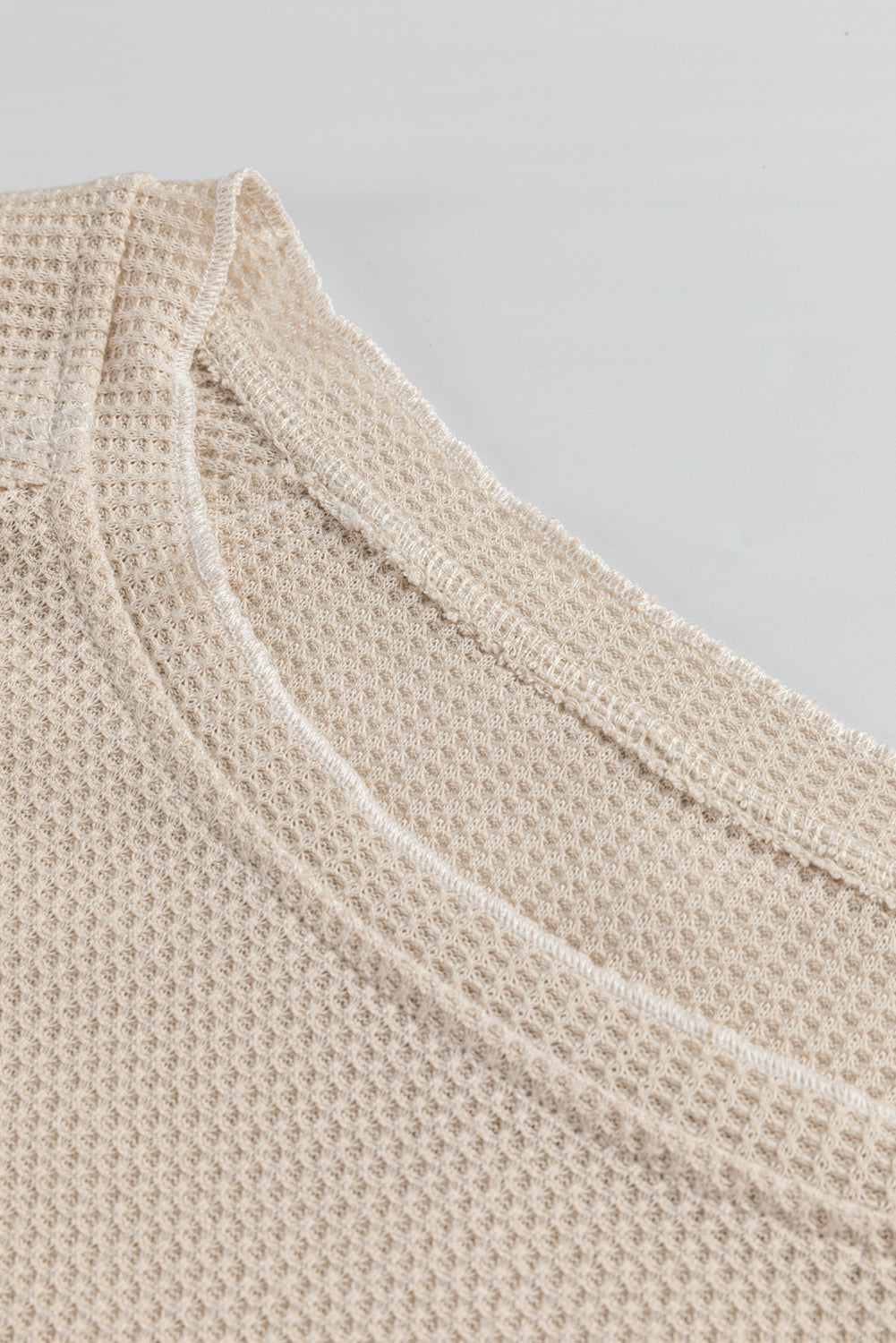 Smoke Gray Textured Round Neck Long Sleeve Top