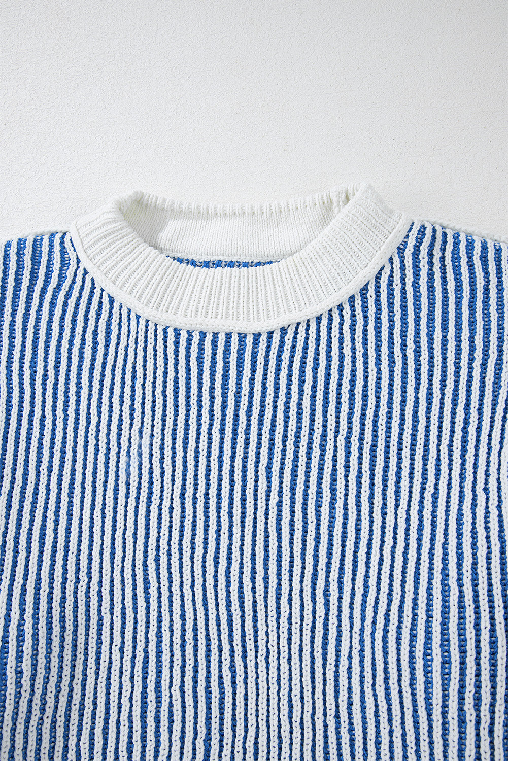 Bright Pink Striped Textured Knit Contrast Edge Loose Sweater