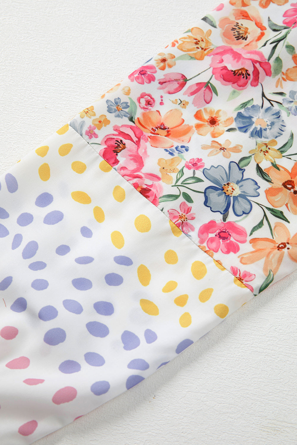 White Plus Size Exposed Seam Detail Contrast Dot Floral Patchwork Sleeve Sweatshirt