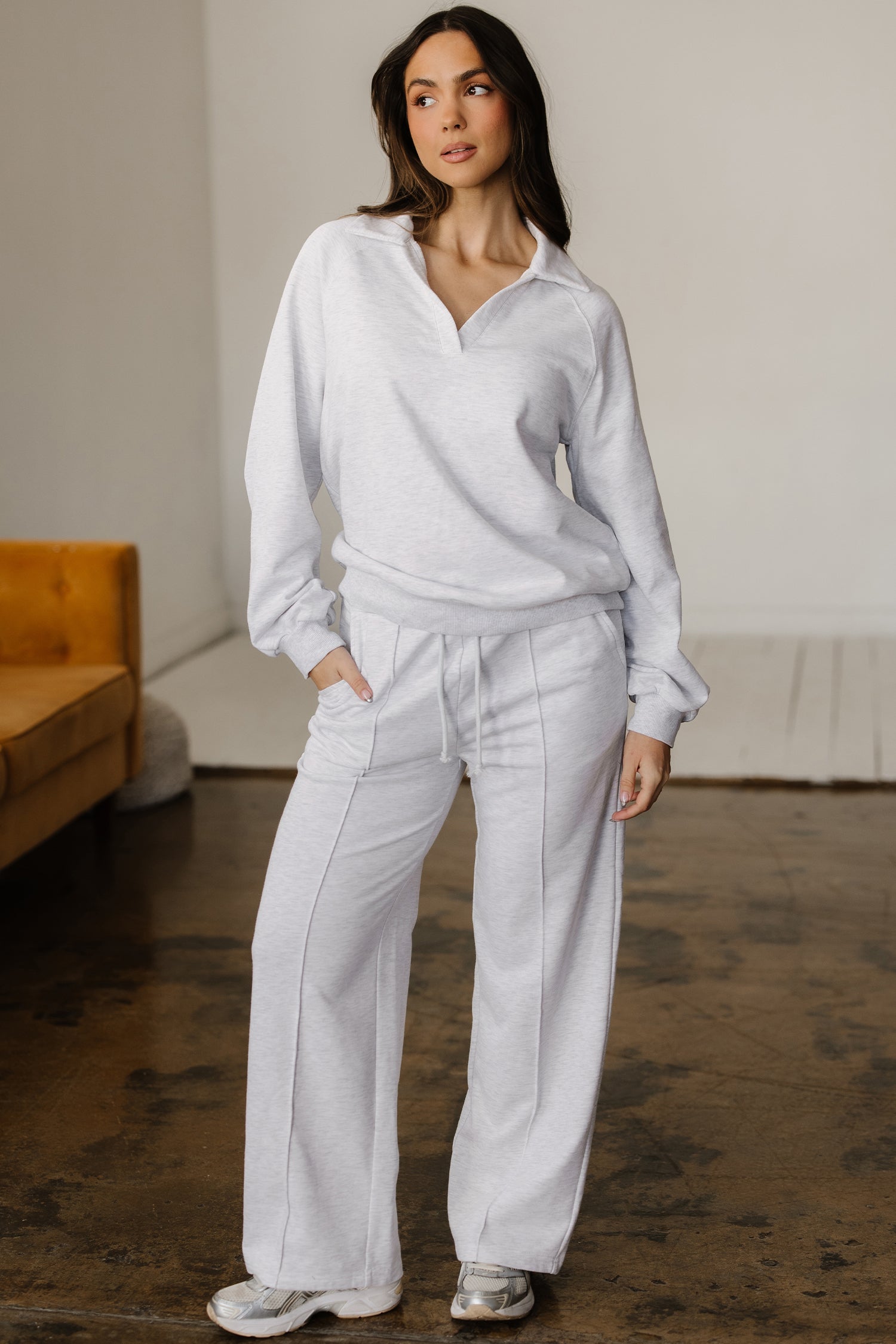 Light Grey Polo Tee Casual Pant Set