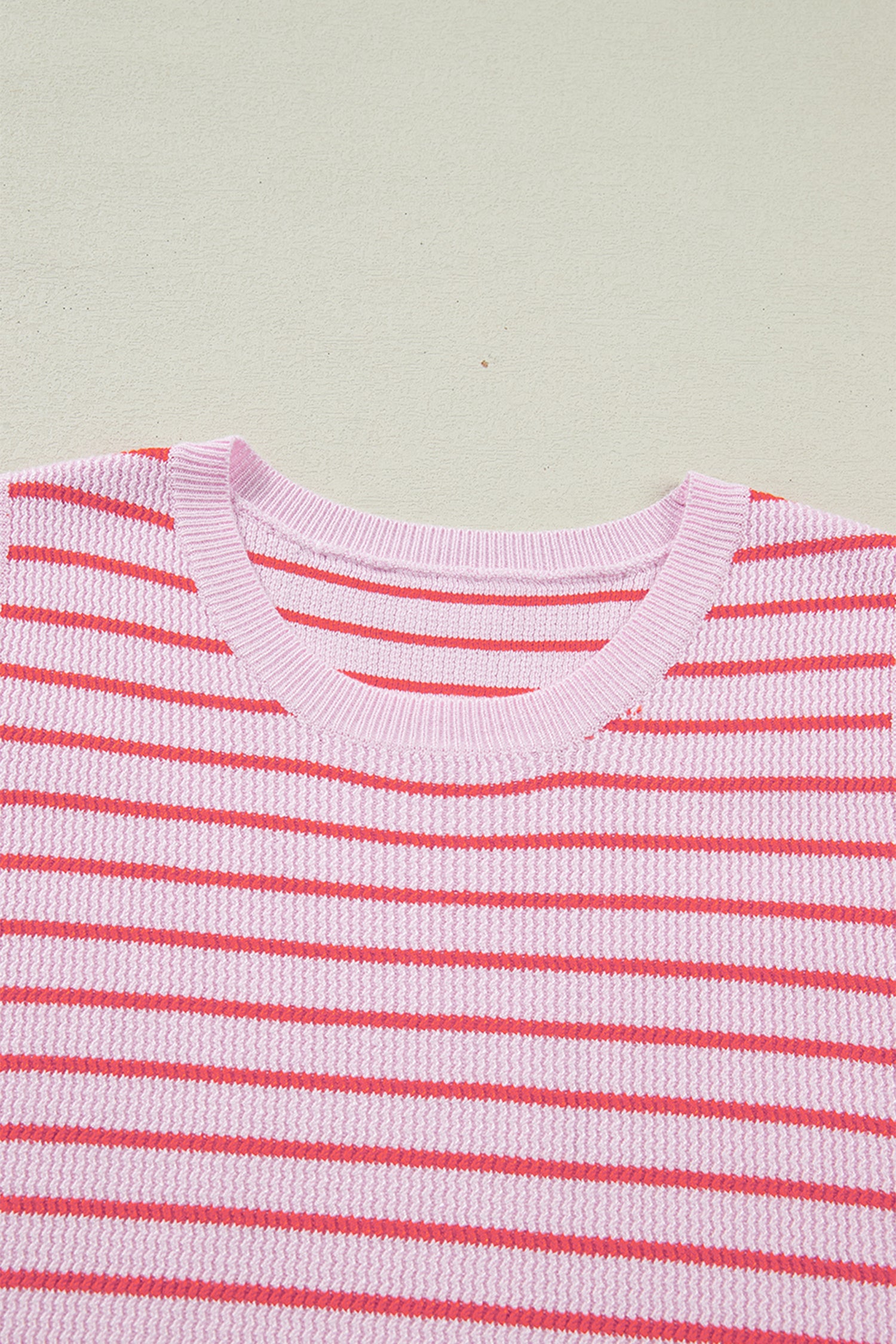 Pink Stripe Textured Knit Sleeveless Casual Sweater Top