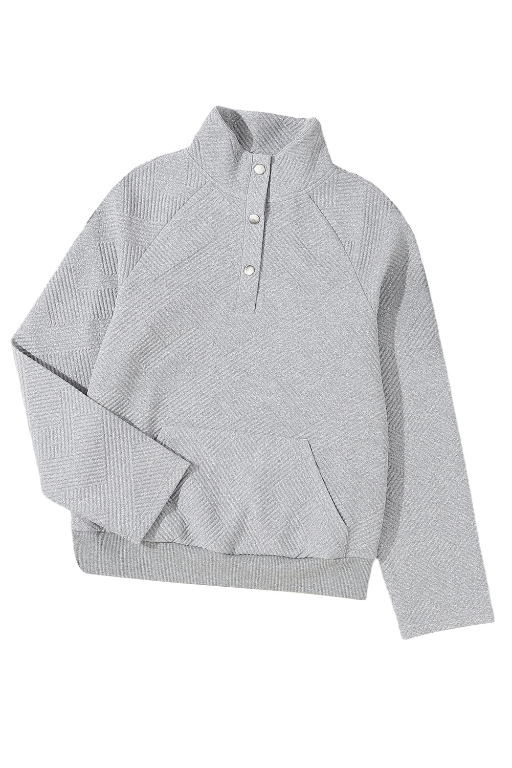 Apricot  Asymmetric Buttons Detail High Neck Textured Sweatshirt