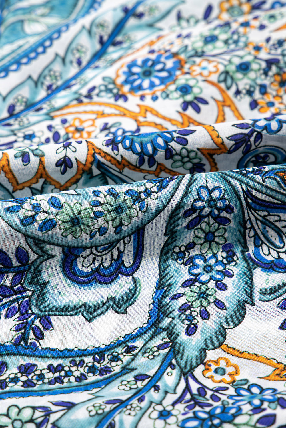 Blue Bohemian Paisley Floral V Neck Short Sleeve Mini Dress