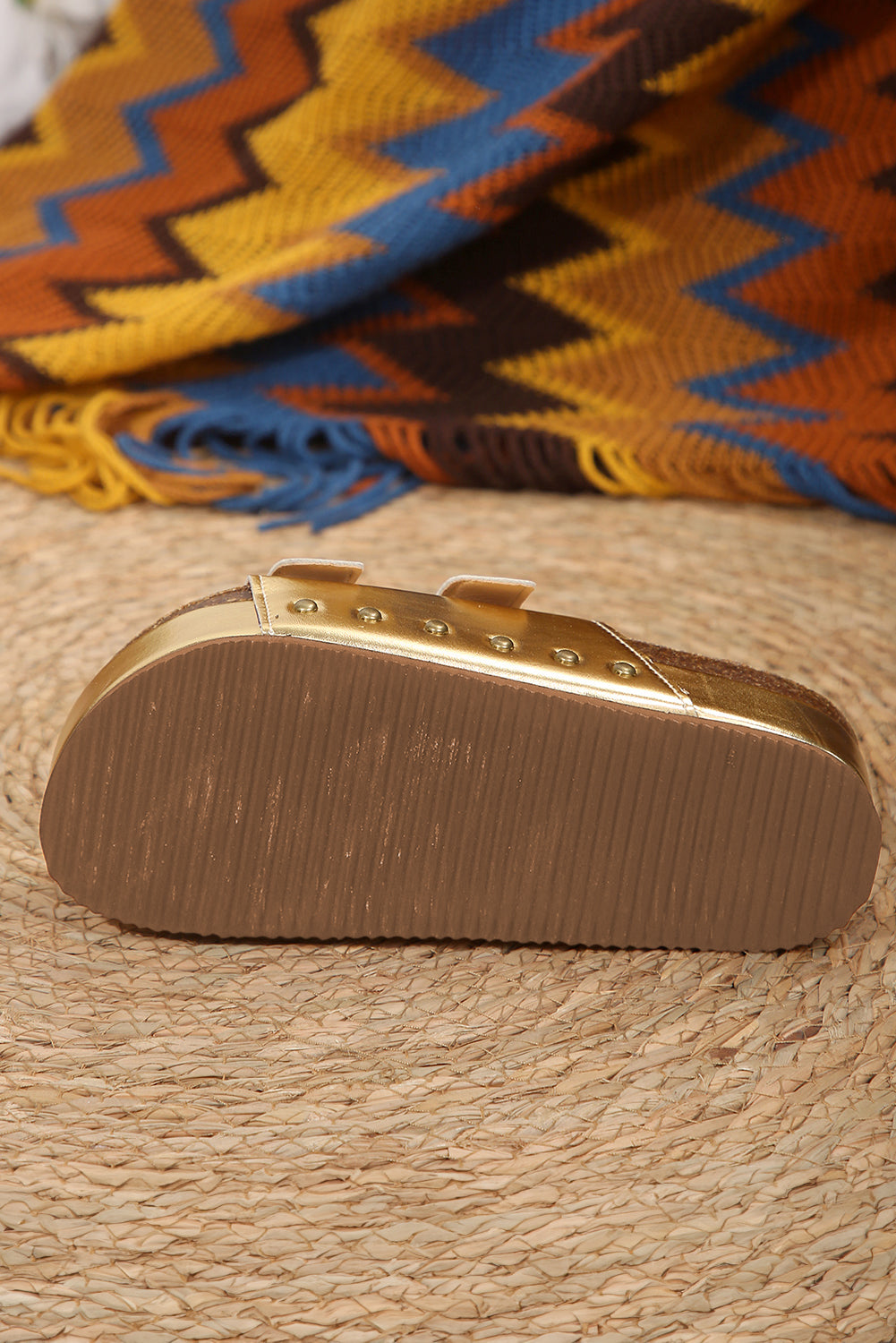 Chestnut Suede Buckle Decor Footbed Sandal Slippers