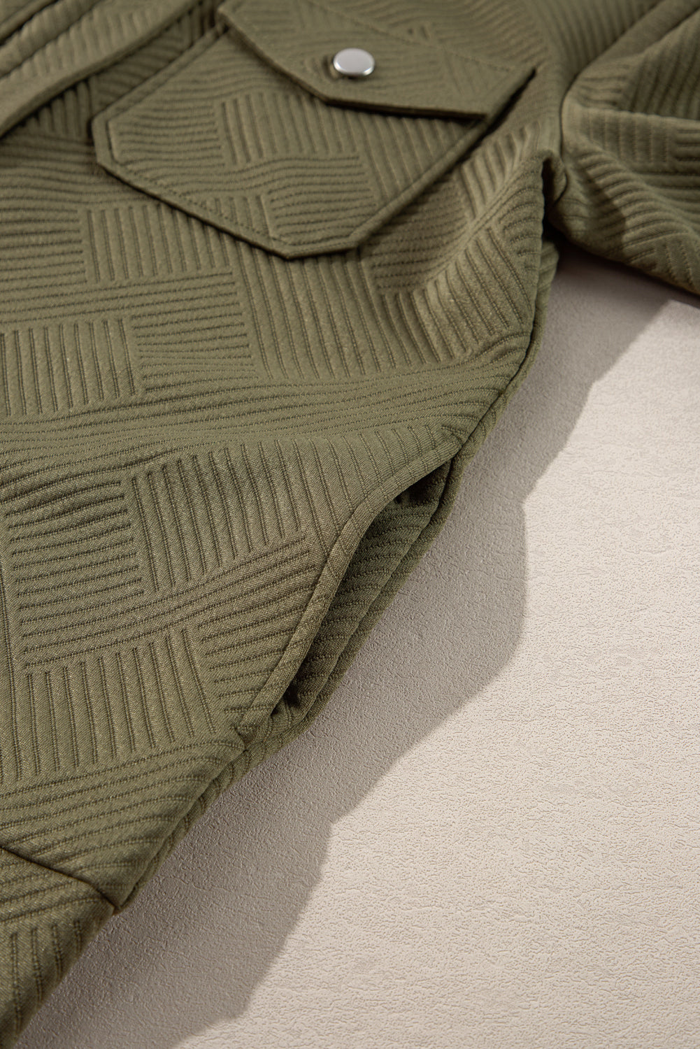Coffee Solid Color Zip Up Button Flap Pocket Shirt Collar Jackets