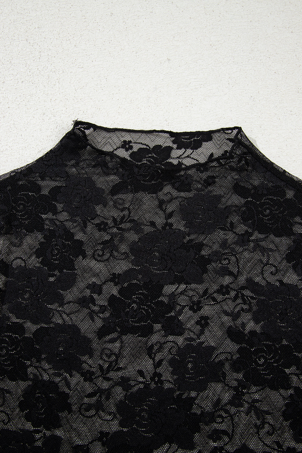 Black Floral Lace Mesh Short Sleeve Sheer Top