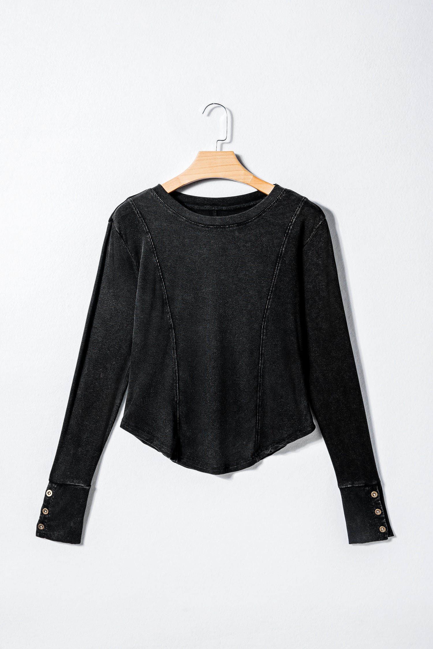 Burgundy Exposed Seam Ribbed Long Sleeve Top