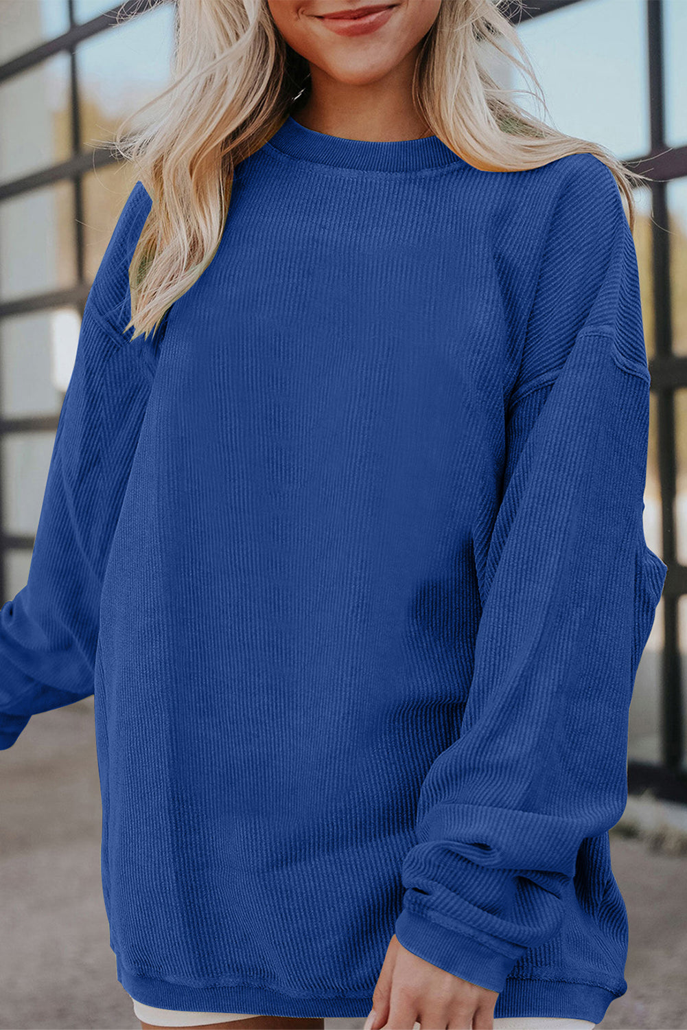 Grass Green Ribbed Corded Oversized Sweatshirt