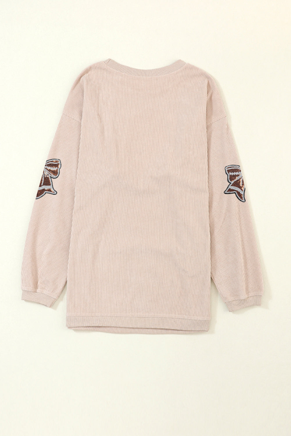 Apricot Oversize Sequin Bow Patched Corded Sweatshirt