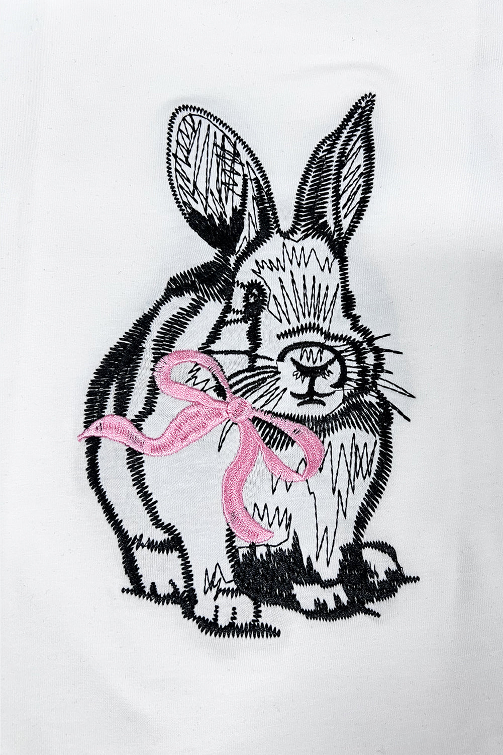 White Bunny Embroidered Bow Graphic Tee