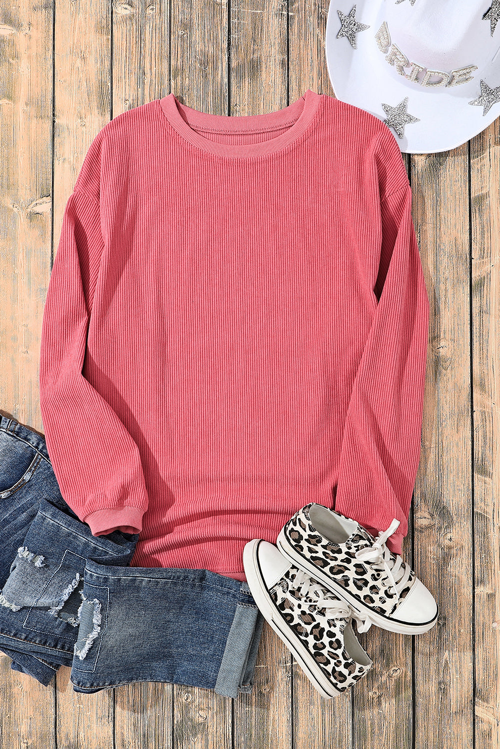 Grass Green Ribbed Corded Oversized Sweatshirt