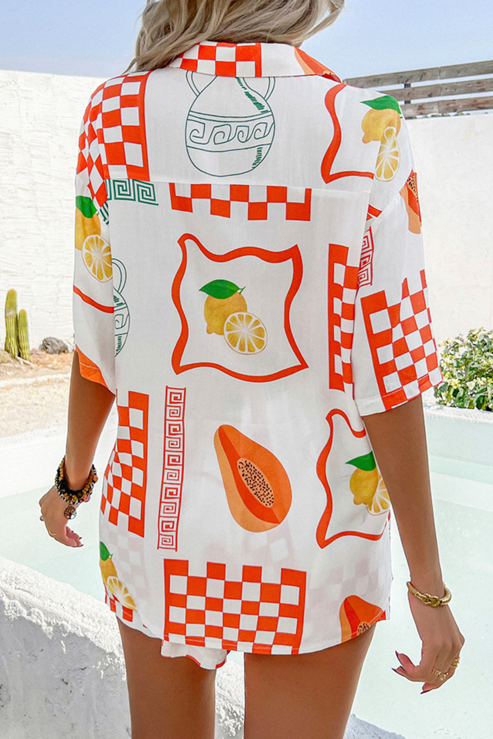 Orange Lemon Pawpaw Print Half Sleeve Shirt and Pants Set