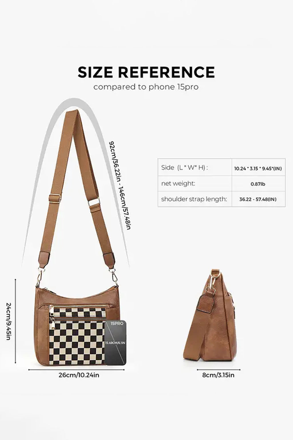 Black Checkered Patchwork Single Shoulder PU Leather Bag