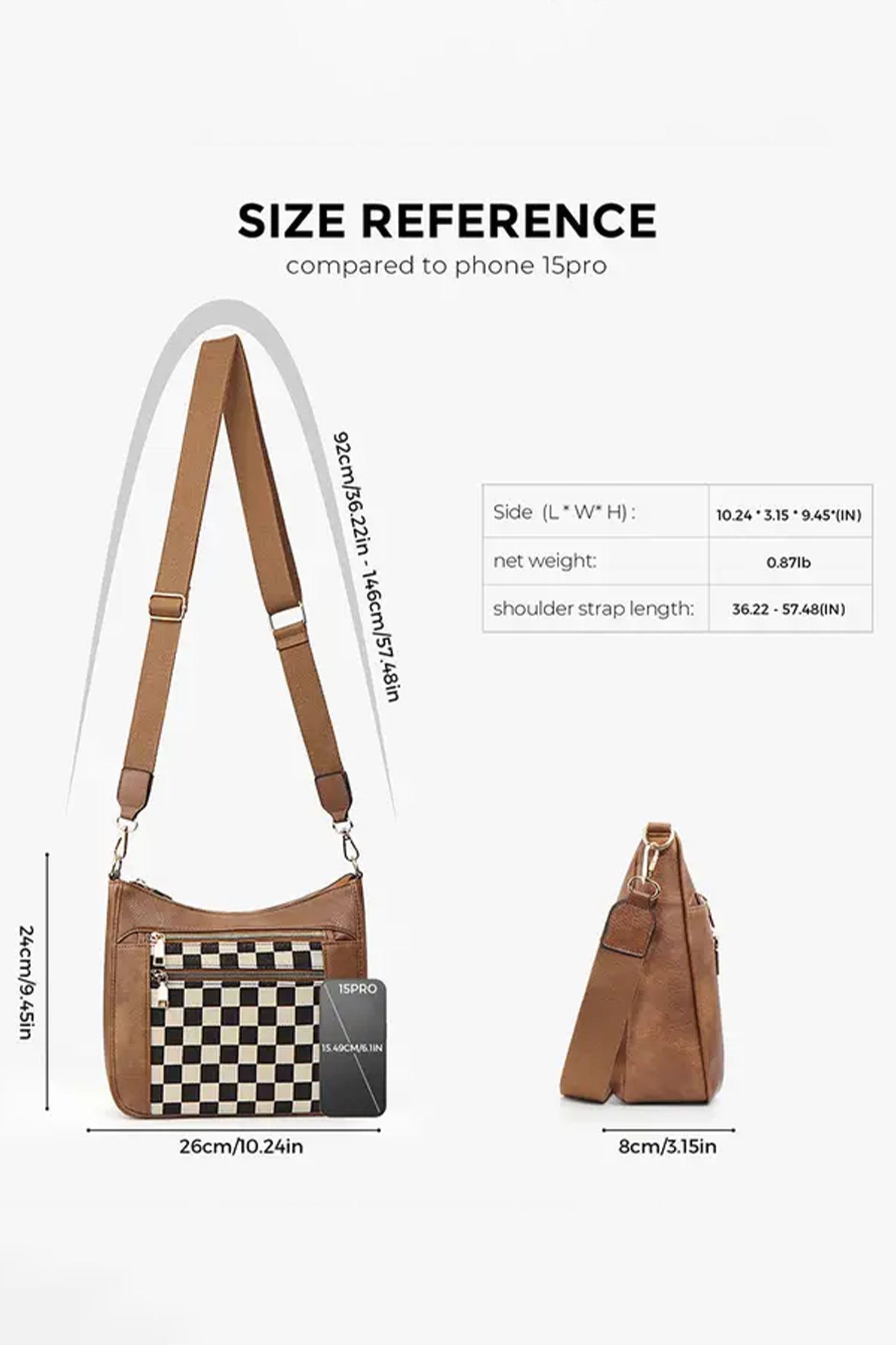 Black Checkered Patchwork Single Shoulder PU Leather Bag