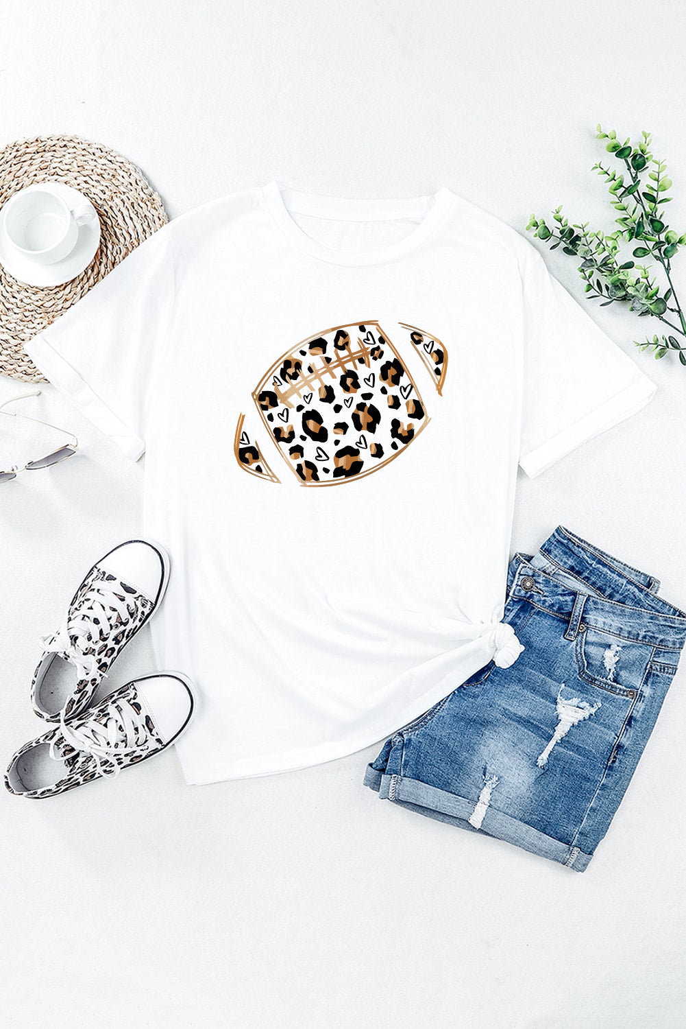 Khaki Game Day Rugby Football Season Leopard Lightning T Shirt