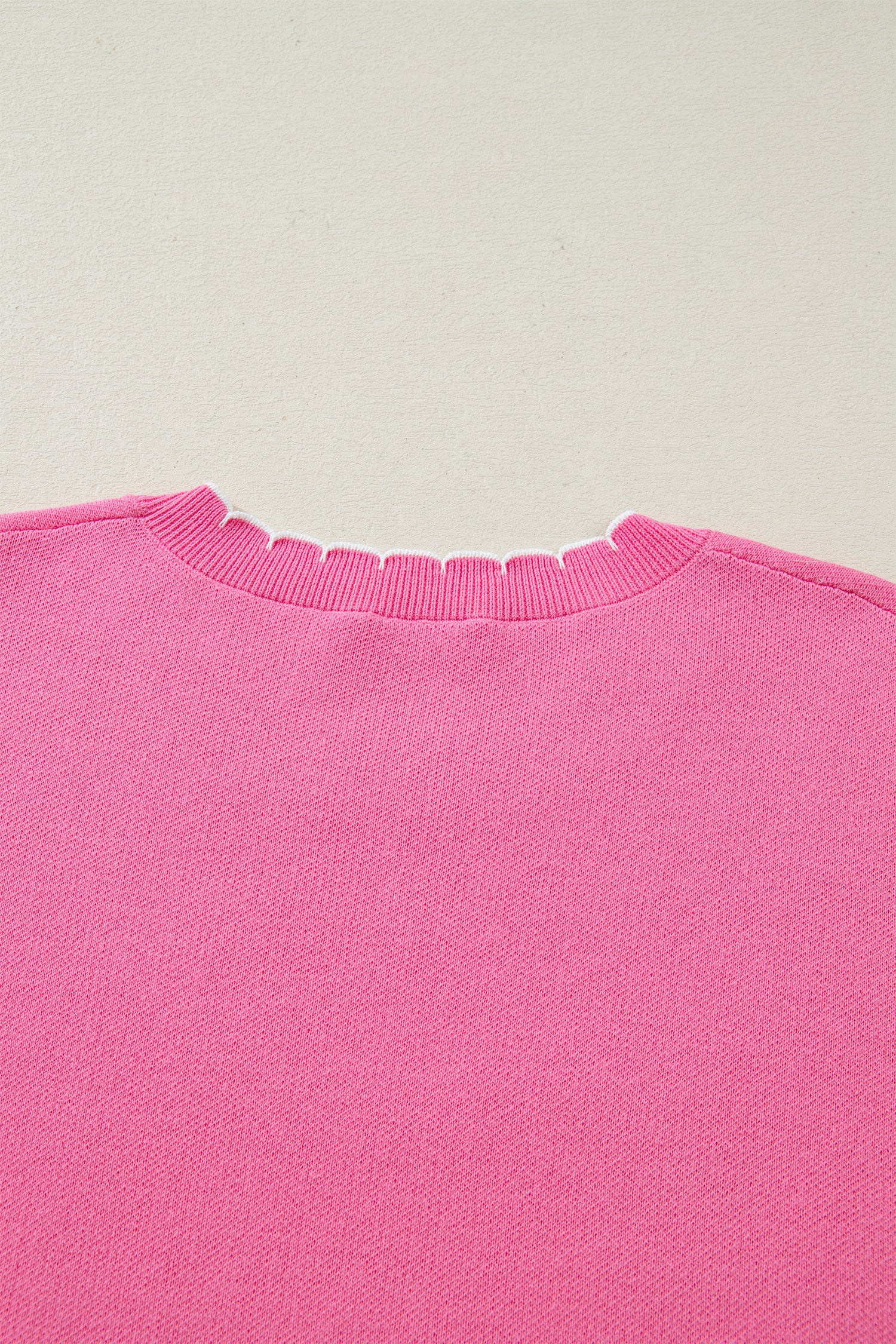 Sachet Pink Big Ribbon Bow Print Contrast Stitch Trim Drop Shoulder Sweater