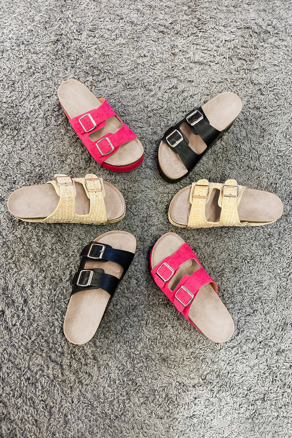 Chestnut Suede Buckle Decor Footbed Sandal Slippers
