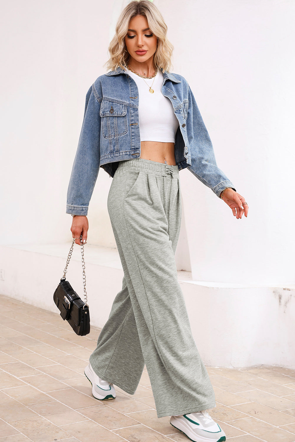 Burgundy Tied Elastic High Waist Pleated Detail Solid Sweatpants