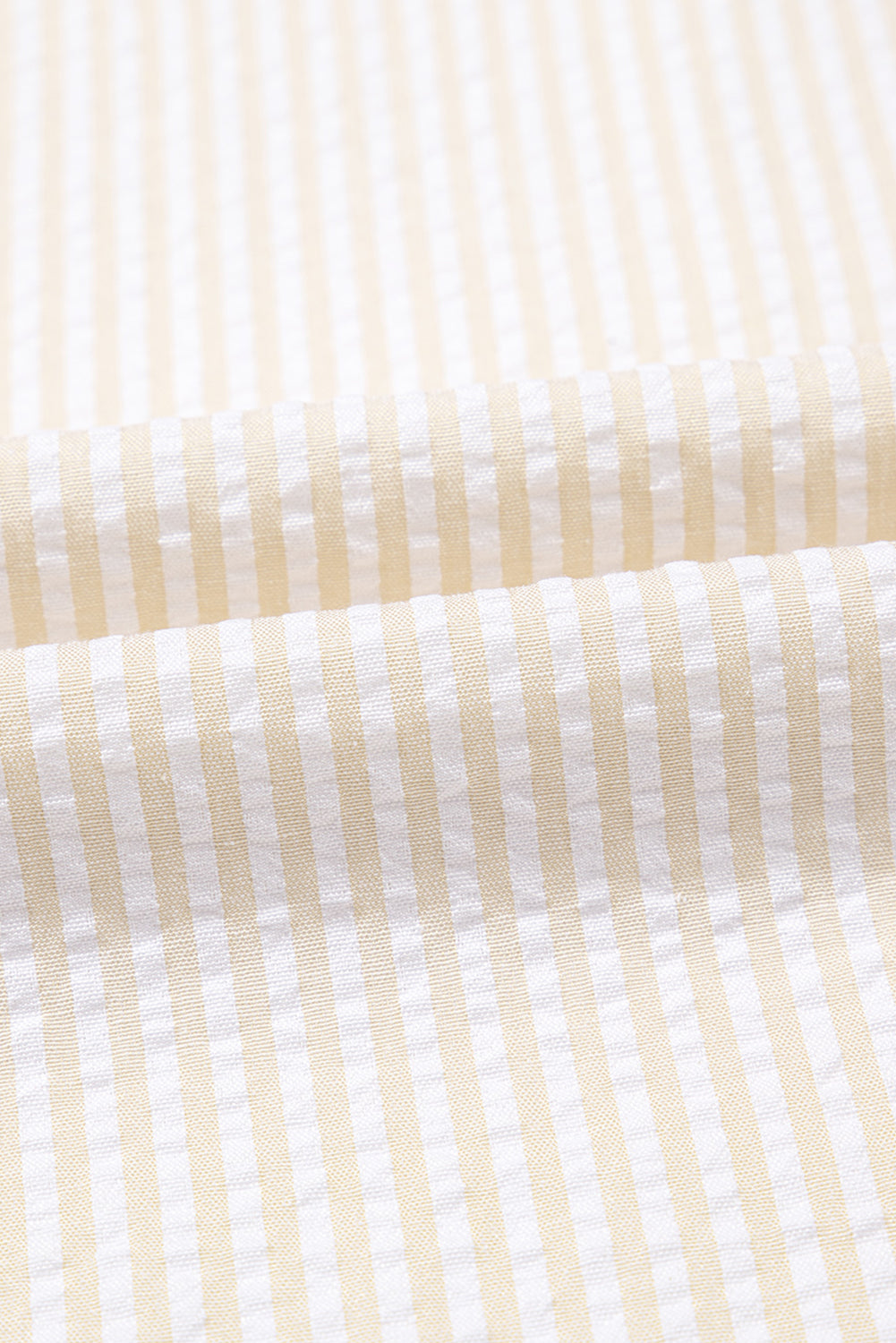 Beige Stripe Seersucker Contrast Round Neck Puff Sleeve T Shirt Dress