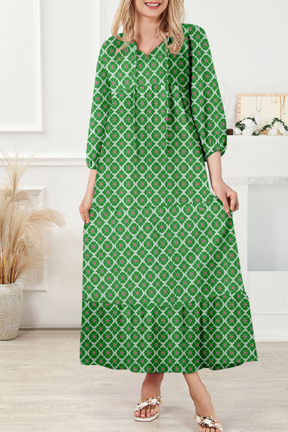 Sky Blue Boho Printed Half Sleeve Maxi Dress