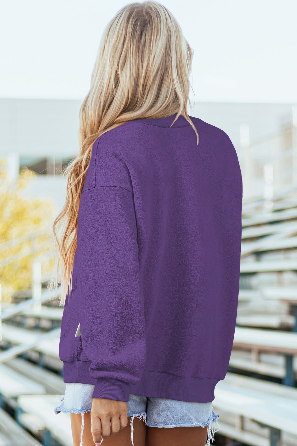 Bright Pink Oversize Blessed Embroidered Mock Neck Sweatshirt