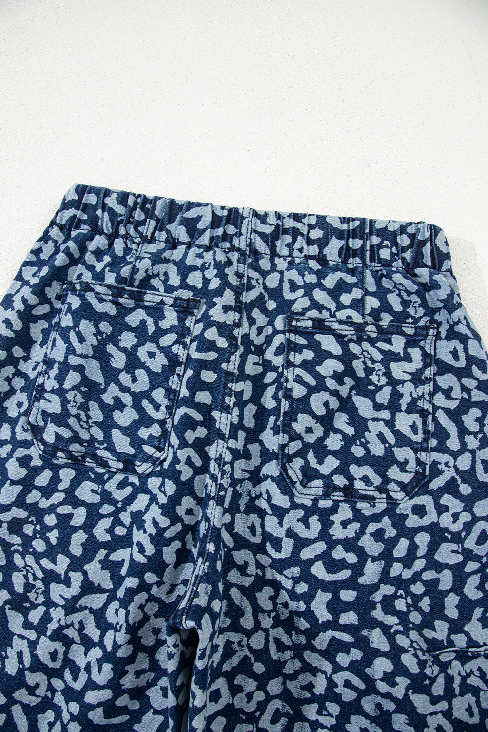 Khaki Leopard Printed Drawstring Elastic Waistband Pocketed Wide Leg Jeans