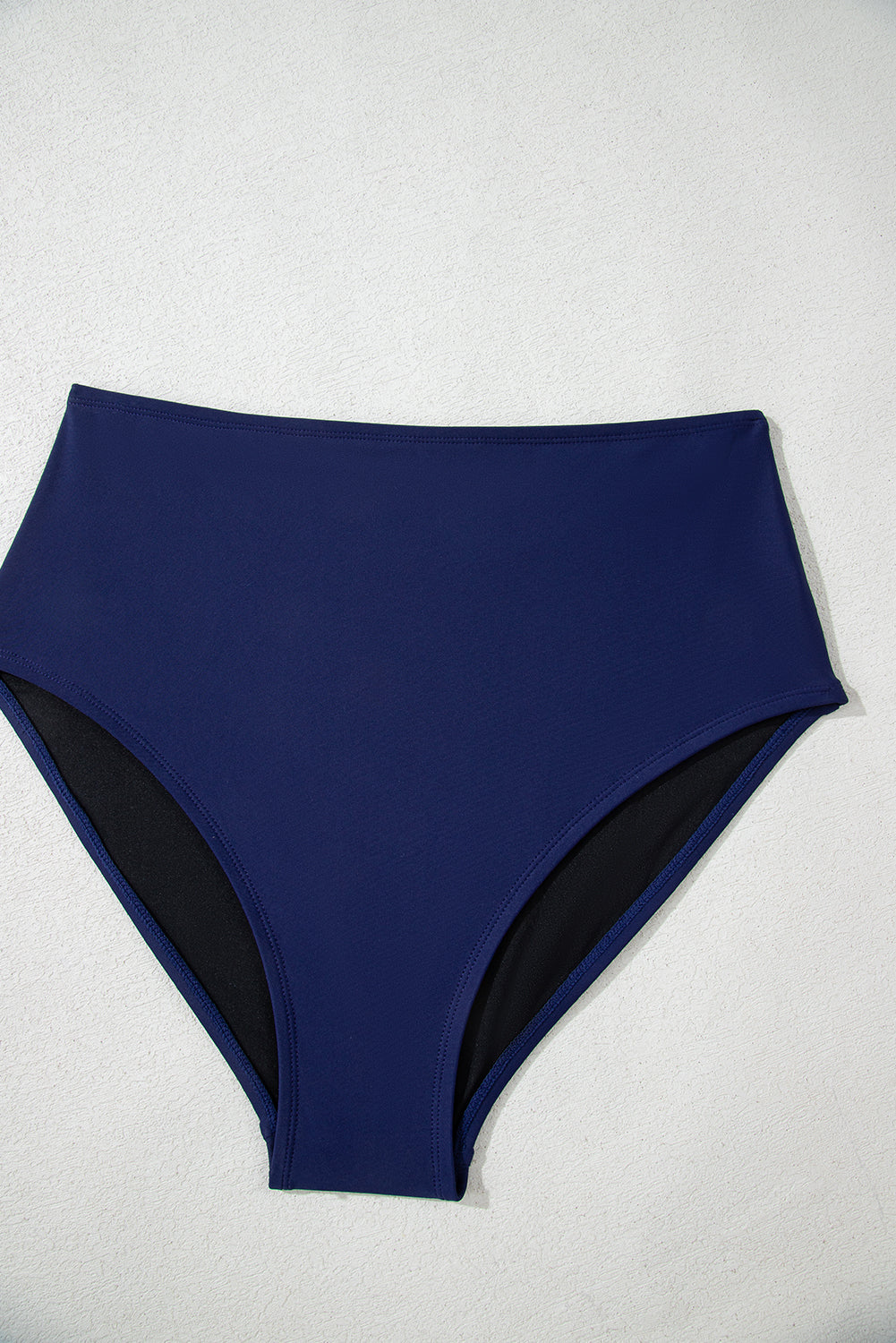 Navy Blue Abstract Print Frilled Trim Spaghetti Straps Tankini Set