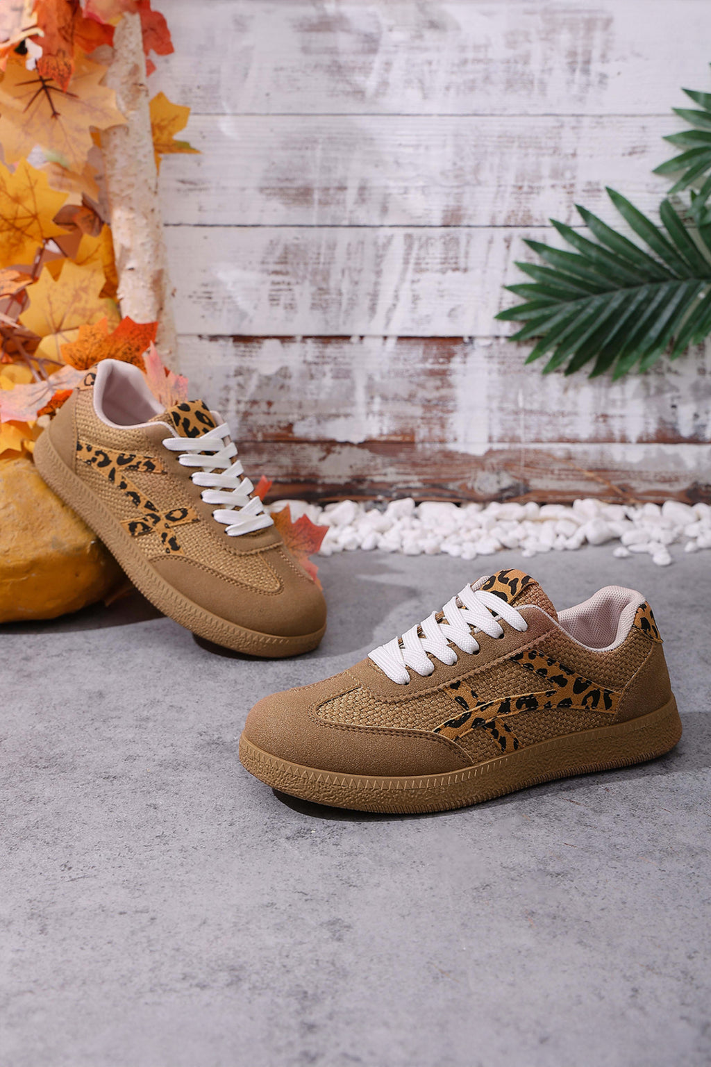 Coffee Faux Suede Contrast Patchwork Detail Lace Up Flat Sneakers