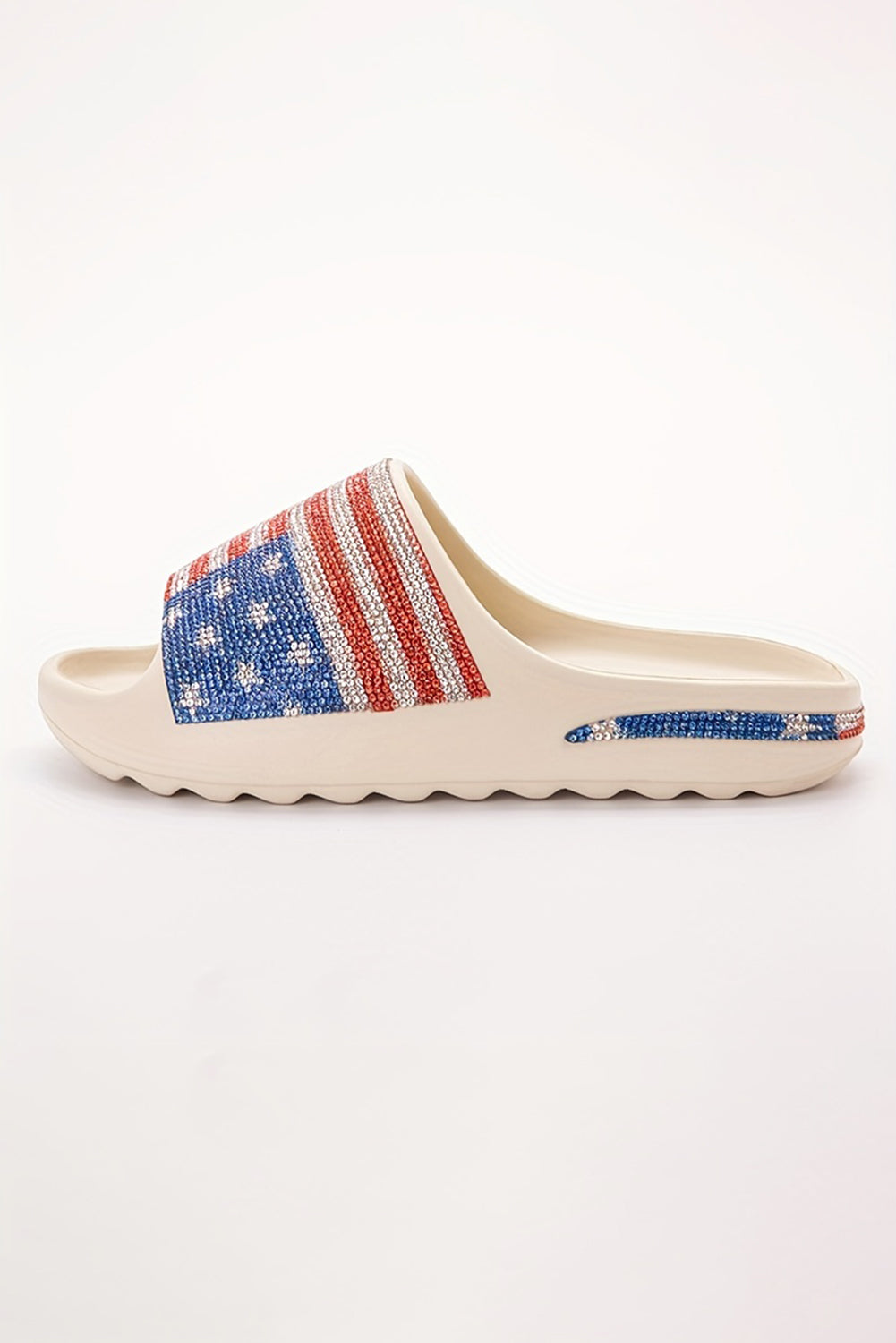 Black Rhinestone American Flag Thick Sole Slippers