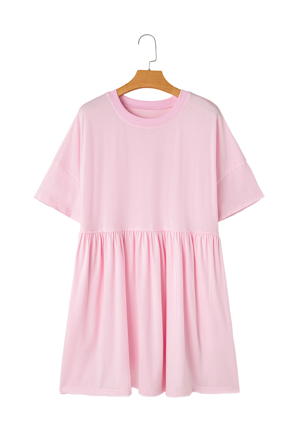 Sky Blue Solid Color Pocketed Raw Edge Babydoll Dress