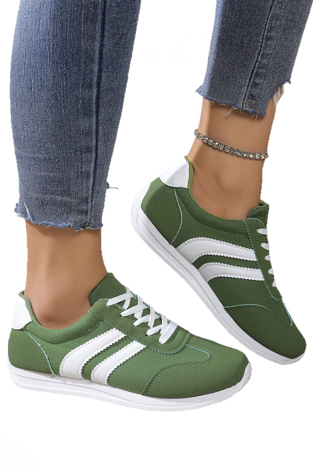 White Color Block Patchwork Breathable Lace-up Sneakers