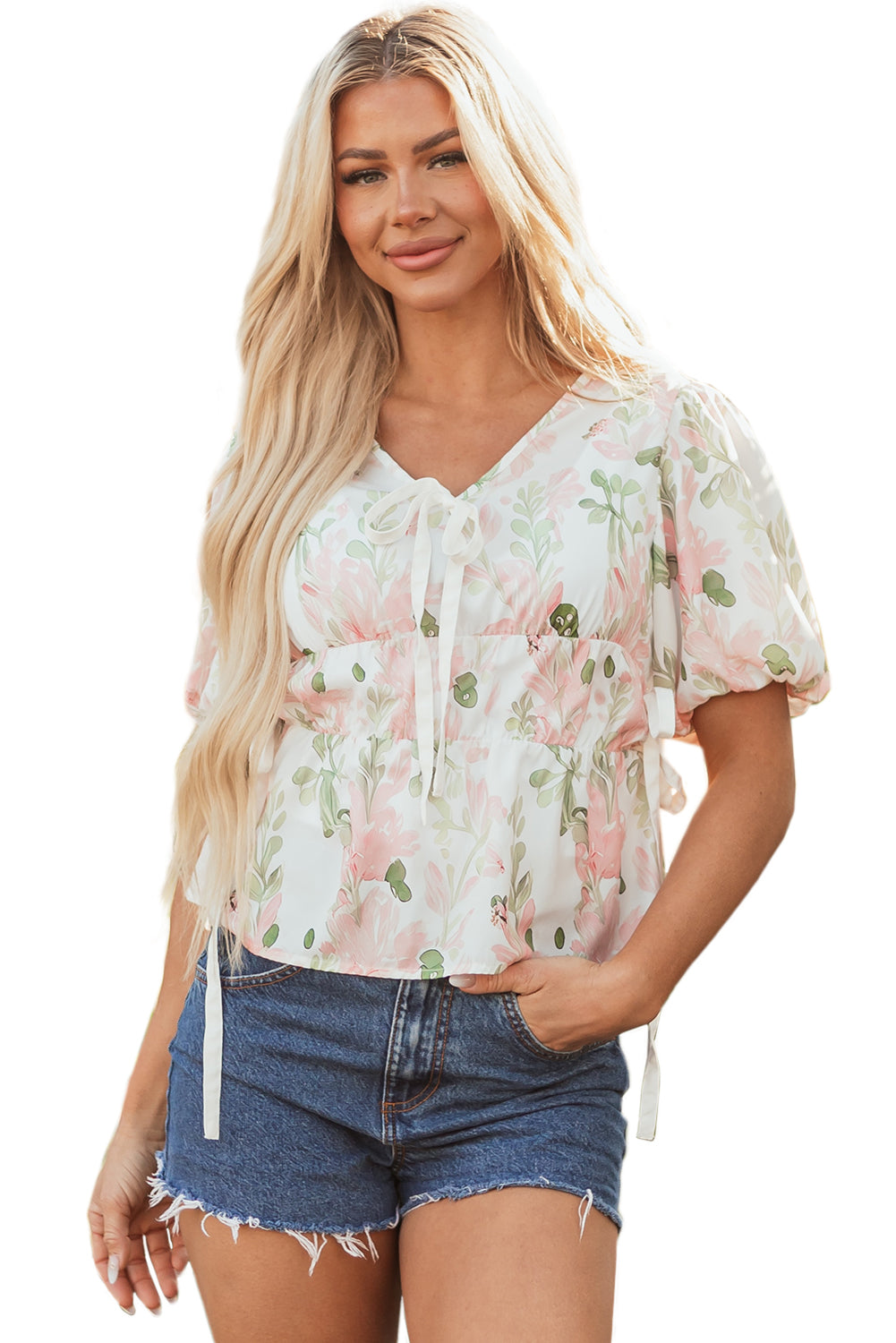 Pink Plus Size Floral Print Striped Detail Short Summer Dress