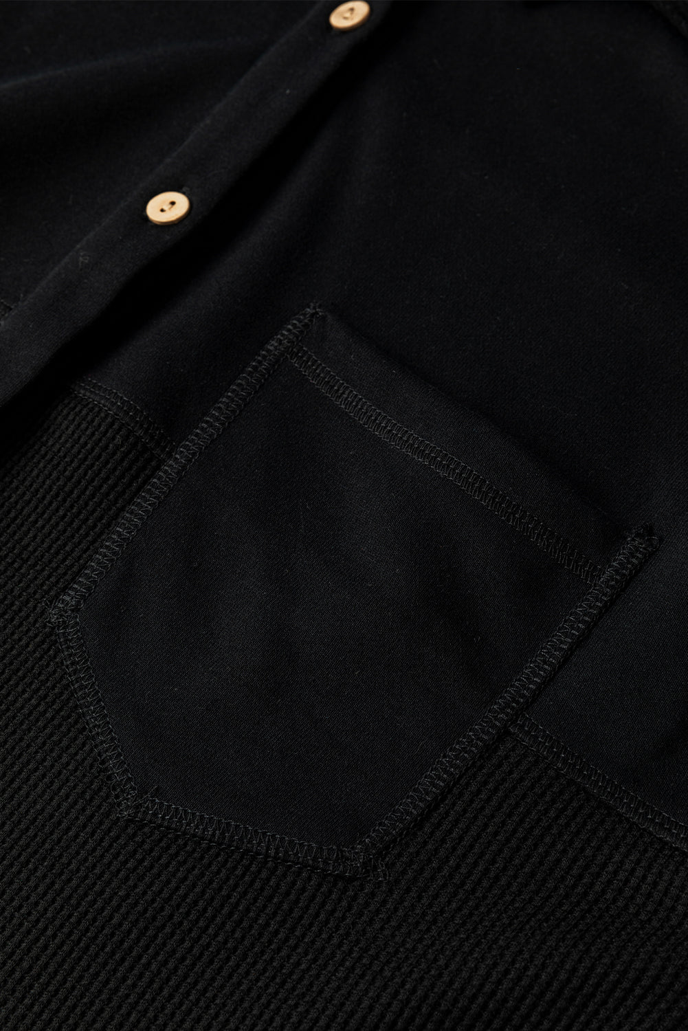 Black Waffle Knit Patchwork Exposed Seam Loose Shacket