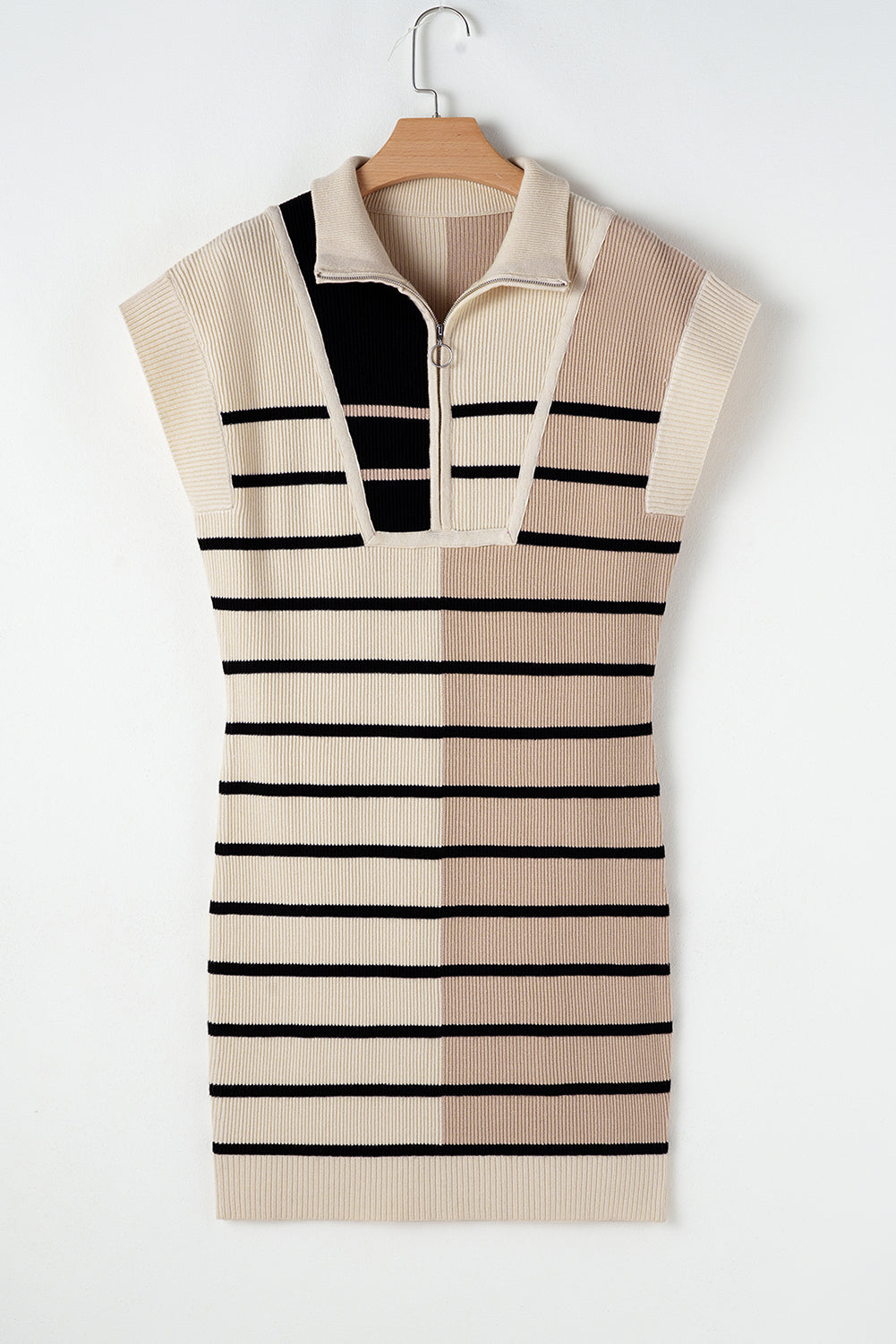 Sky Blue Stripe Colorblock Quarter Zip Collar Sweater Vest