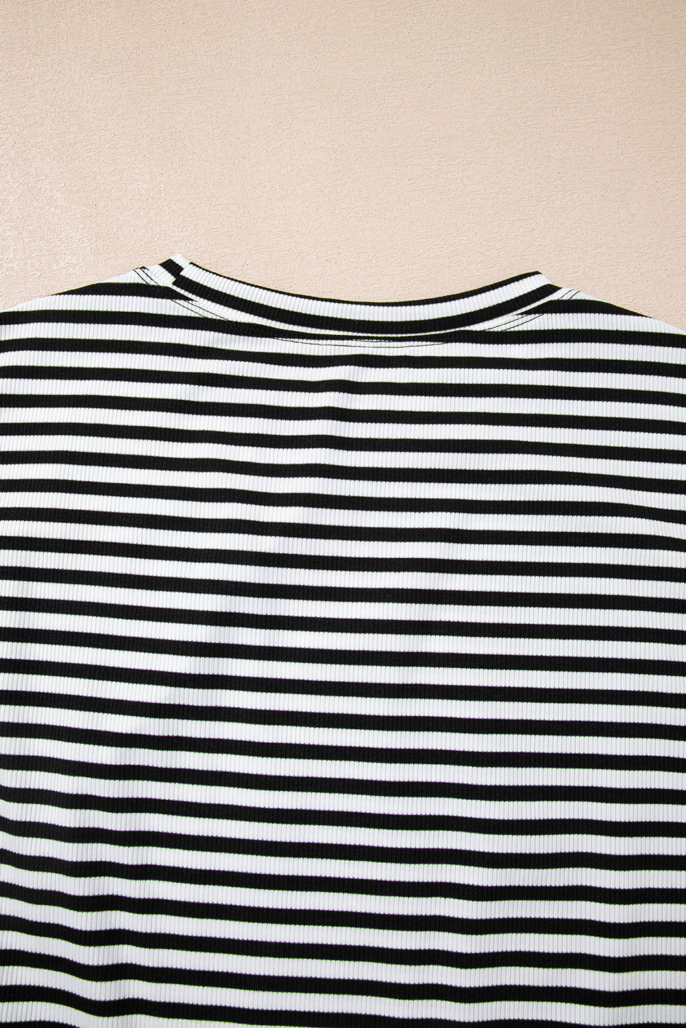 Sky Blue Stripe Ribbed Cap Sleeve Round Neck T Shirt
