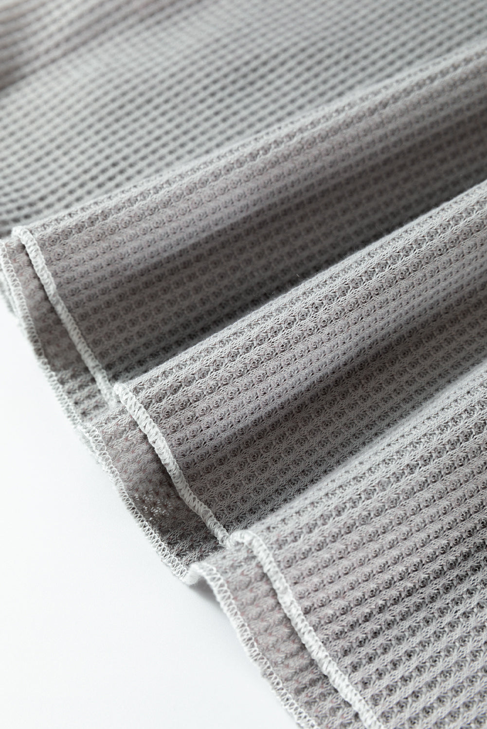 Smoke Gray Textured Round Neck Long Sleeve Top