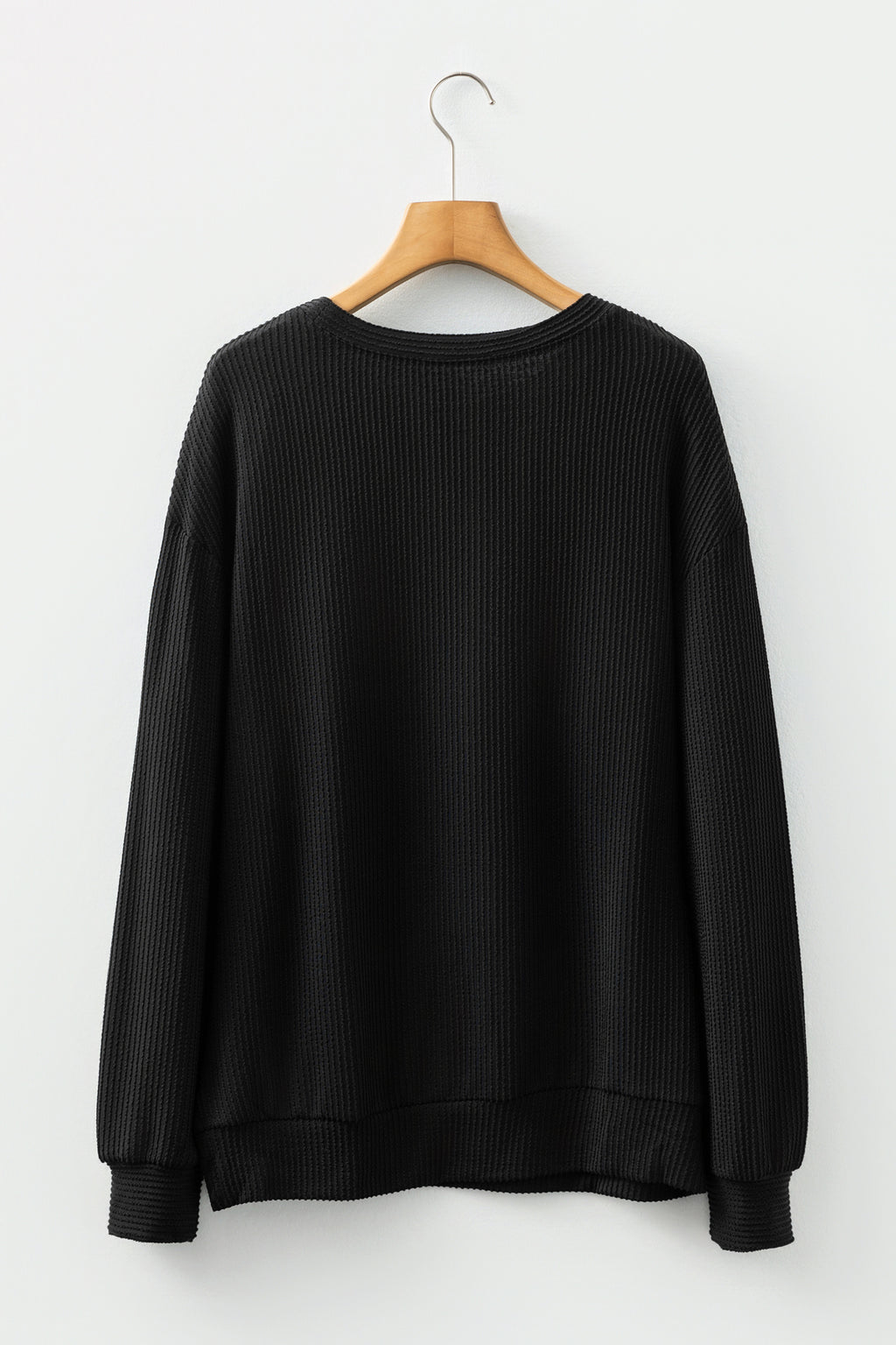 Black MERRY Corded Long Sleeve Top and Pockets Pants Set