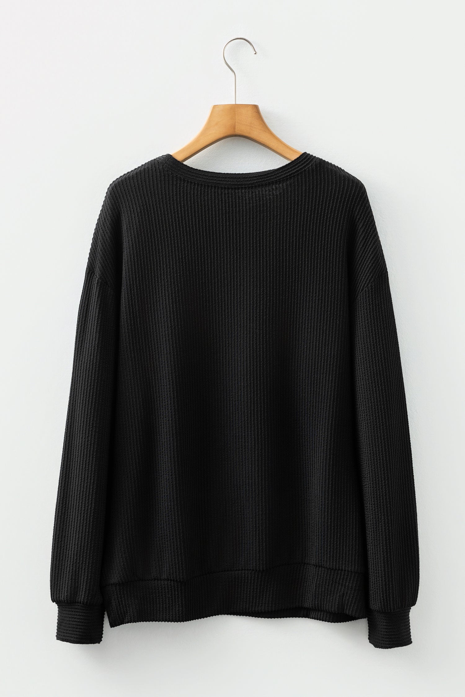 Black MERRY Corded Long Sleeve Top and Pockets Pants Set