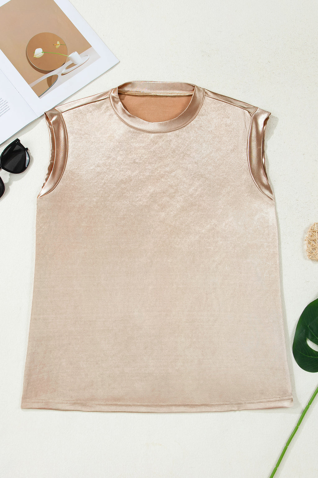 Apricot Metallic Round Neck Smocked Long Sleeve Blouse