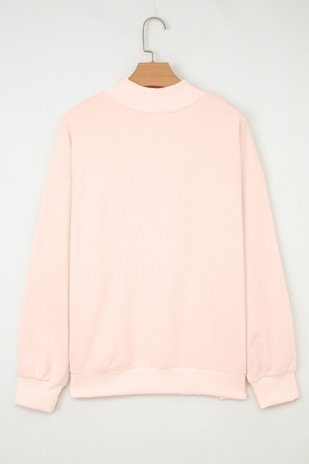 Apricot Pink Artistic Easter Eggs Sequin Patch Graphic Mock Neck Sweatshirt