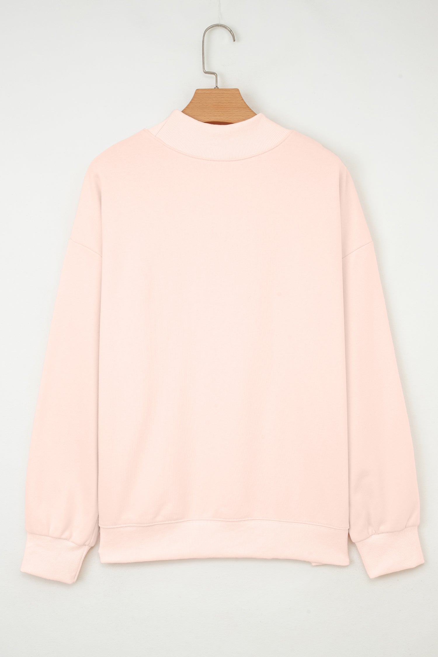 Apricot Pink Artistic Easter Eggs Sequin Patch Graphic Mock Neck Sweatshirt