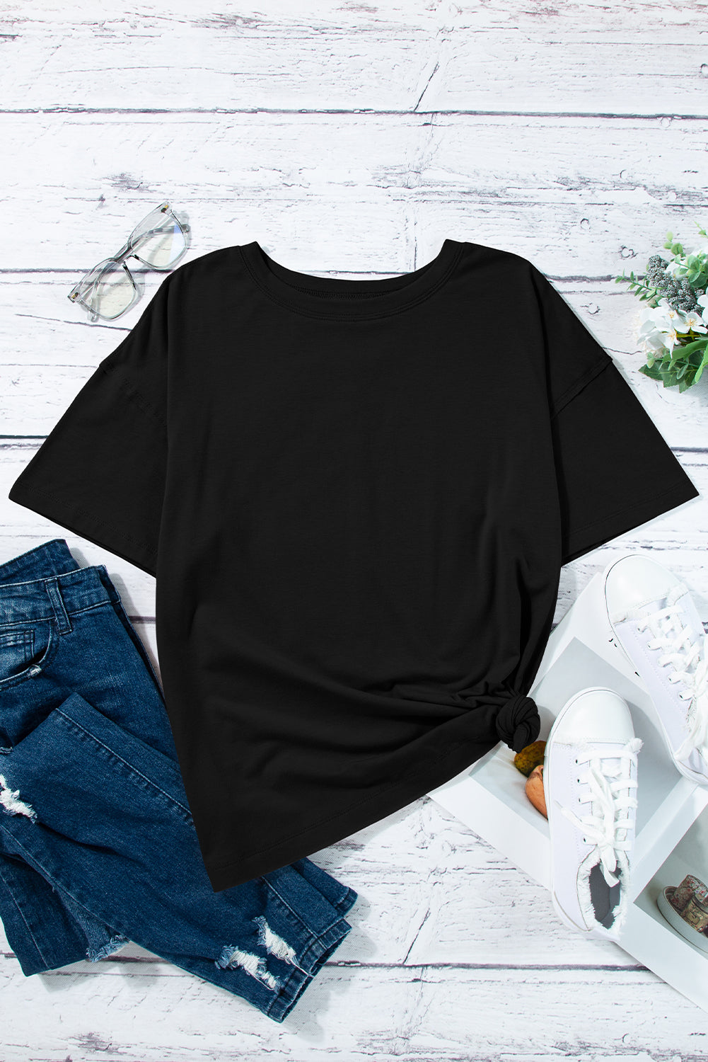 Parchment Raw Seam Patchwork Drop Shoulder Oversize T Shirt