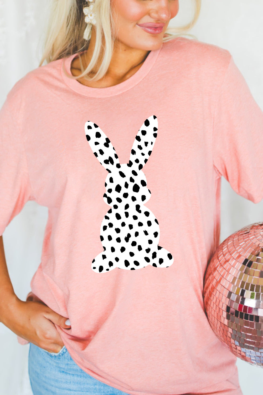 White Easter Egg Bow Bunny Ear Printed T Shirt
