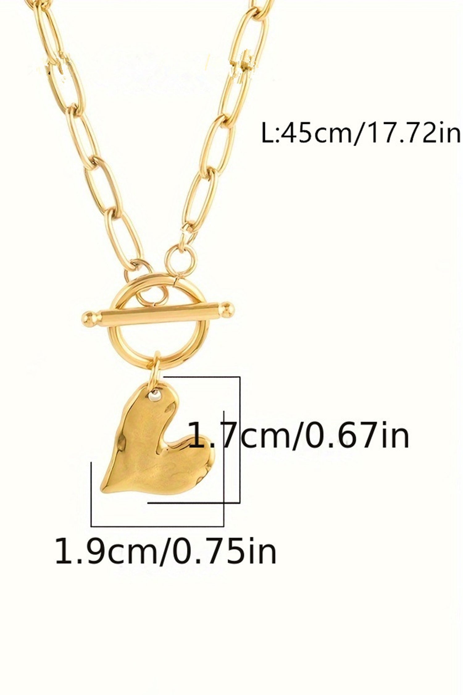 Gold Plated Toggle Heart Charm Paper Clip Chain Necklace
