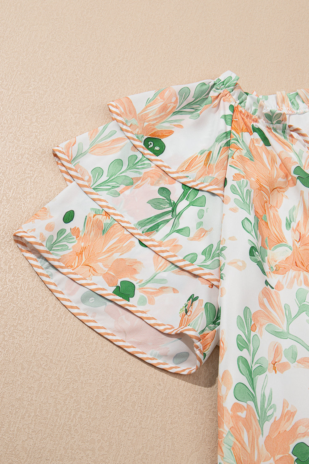 Pink Plus Size Floral Print Striped Detail Short Summer Dress