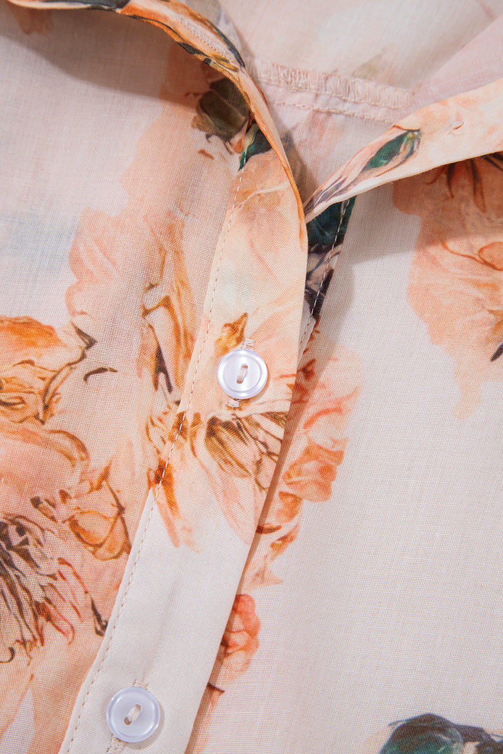 Brown Floral Puff Sleeve Lightweight Shirt