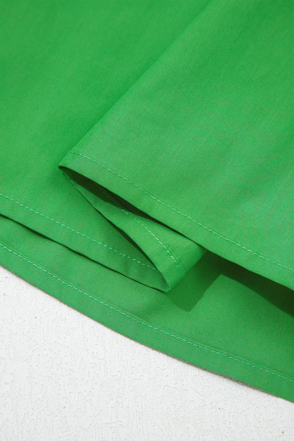 Bright Green Color Block Detail Split Neck Short Puff Sleeve Ruffle Hem Mini Dress