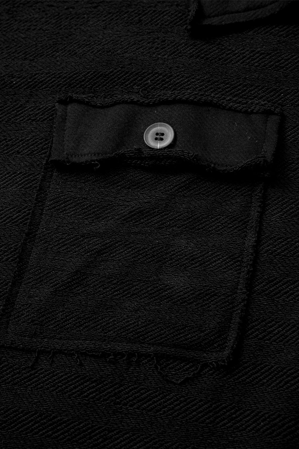 Black Plus Size Long Sleeve Flap Pocket Henley Top