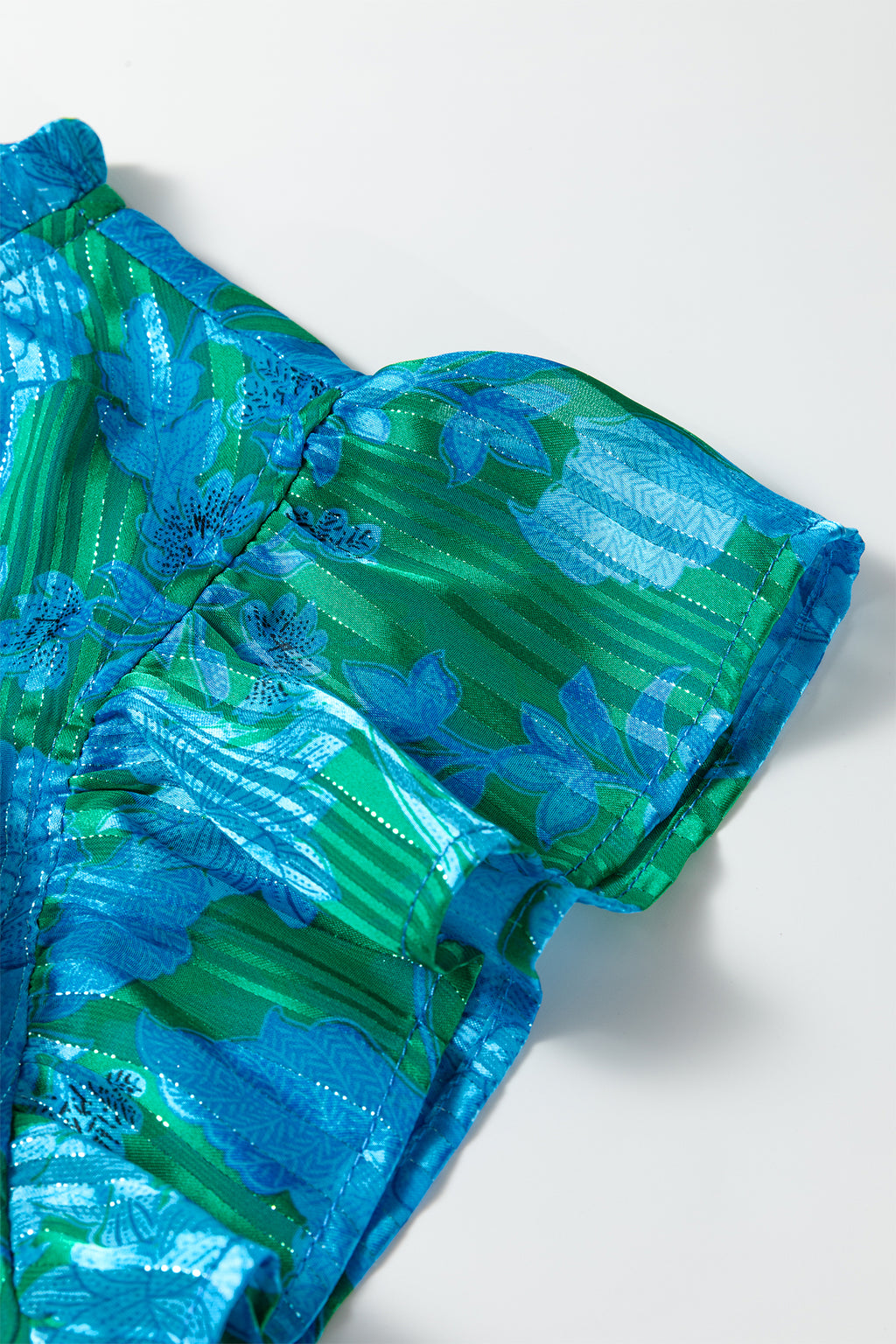 Green Floral Print Ruffled Sleeve Summer Blouse