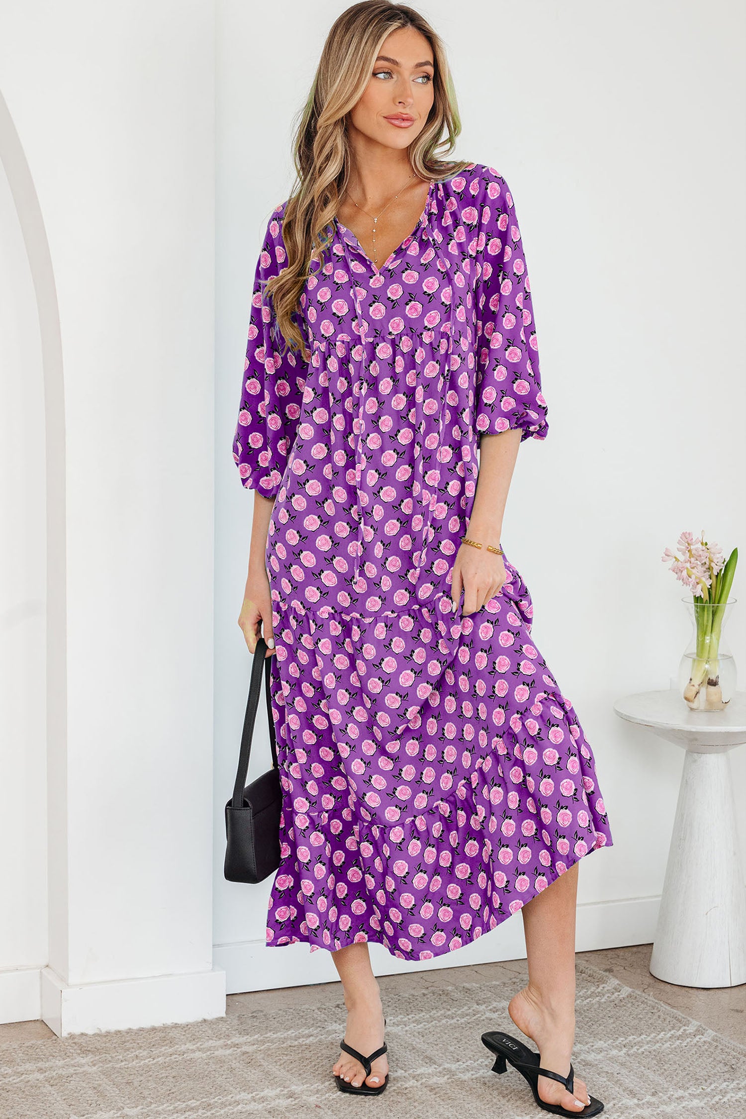 Sky Blue Boho Printed Half Sleeve Maxi Dress